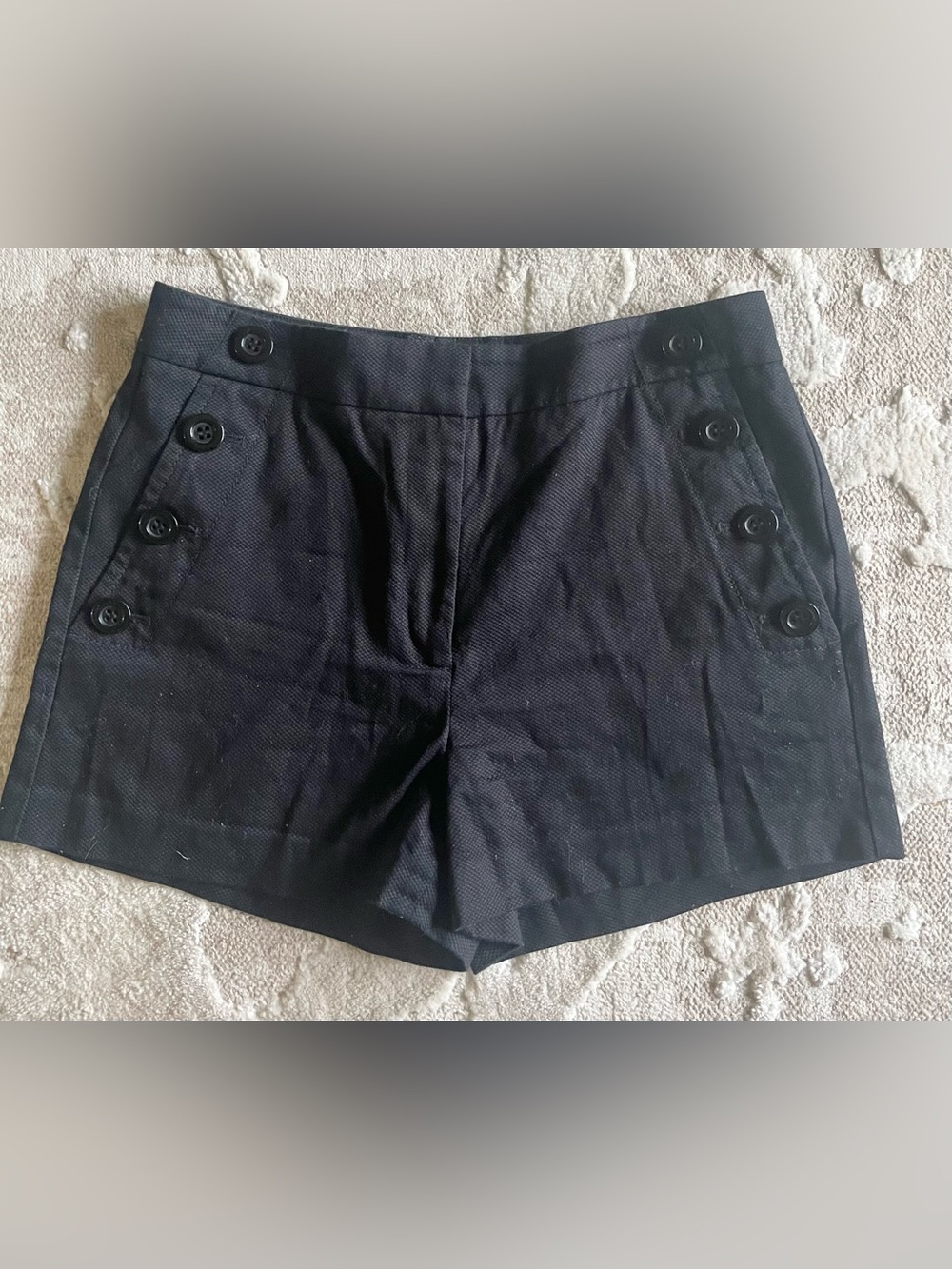 Ann Taylor Black Shorts High Waist Button-Detail Cotton Blend Petite Size 6P